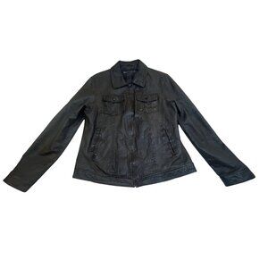 Levi’s Capital Mens Brown Leather Jacket With Pockets & Checkered Lining Sz Larg